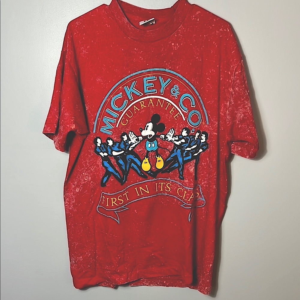 Vintage Vibrant Red Tye Dye Short Sleeve Tee with Mickey's Graphic